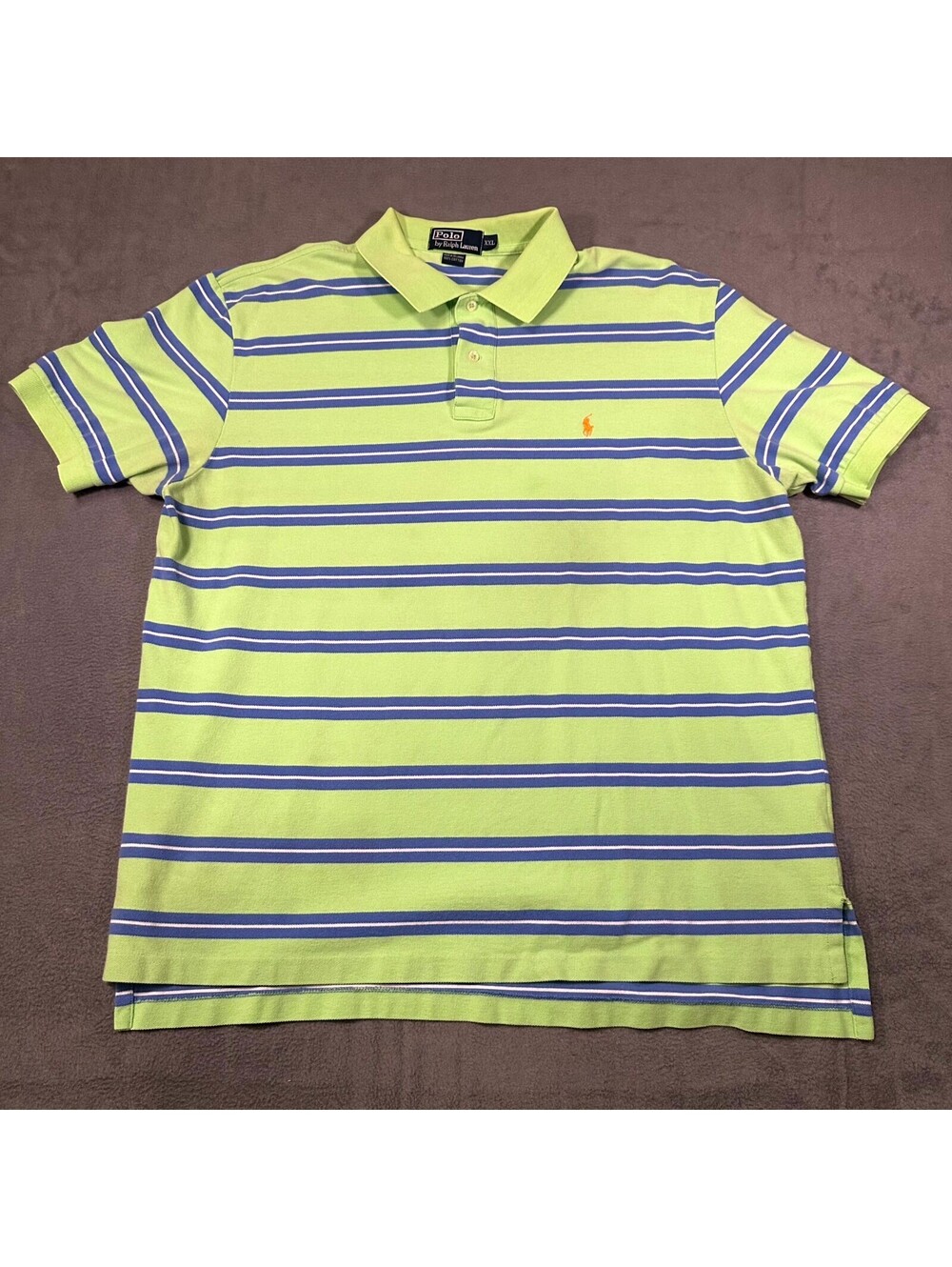 Polo Ralph Lauren Polo Shirt Lime Green Blue Mens 2XL Striped Golf Performance